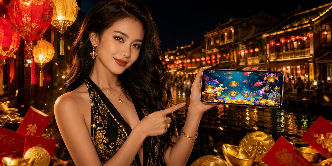 Người chơi tại làng đèn lồng Hội An thử game bắn cá trực tuyến qua điện thoại