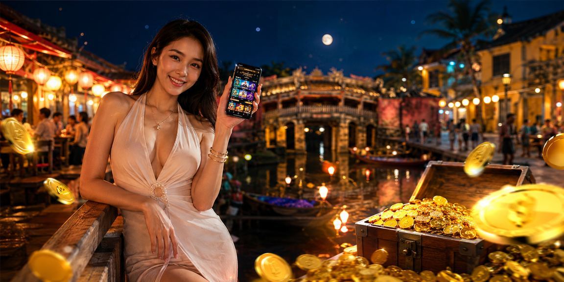 Người dùng xem esports và cá cược trên điện thoại tại chợ đêm Hội An